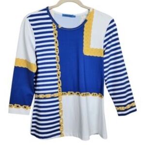 EUC J. McLaughlin. Nautical striped color block chain blue gold top size XL